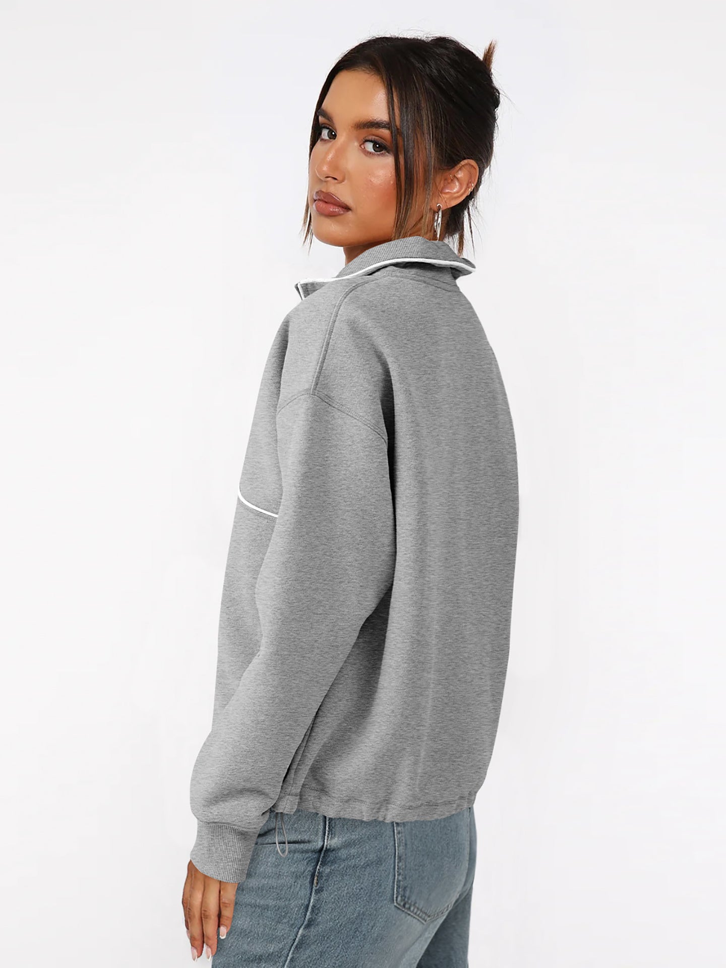 Women Mock Collar Half Zipper Sweatshirt