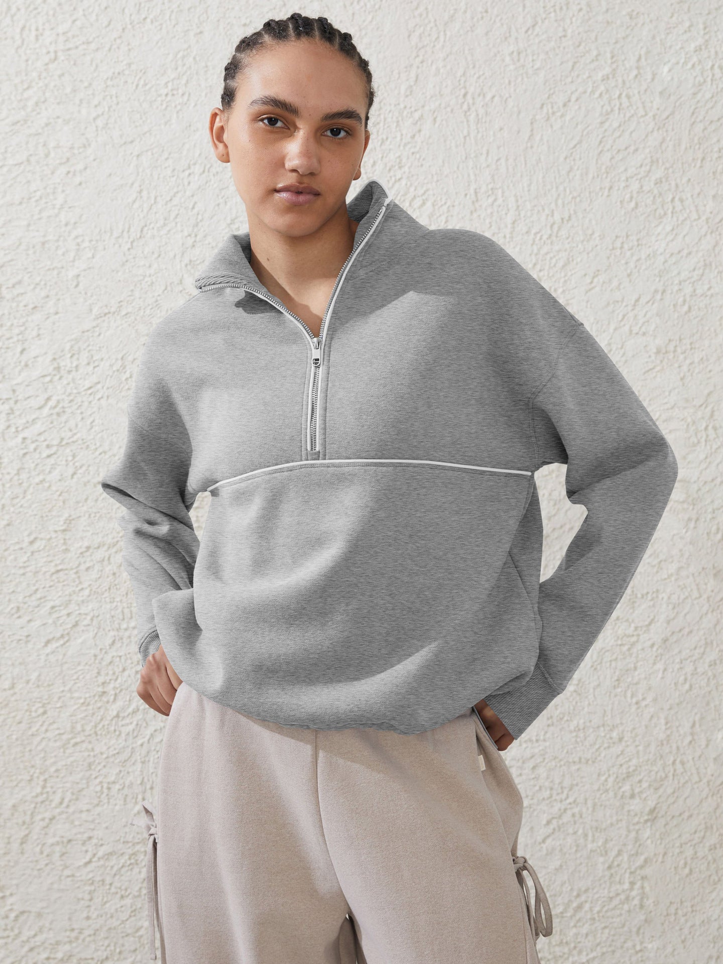 Women Mock Collar Half Zipper Sweatshirt