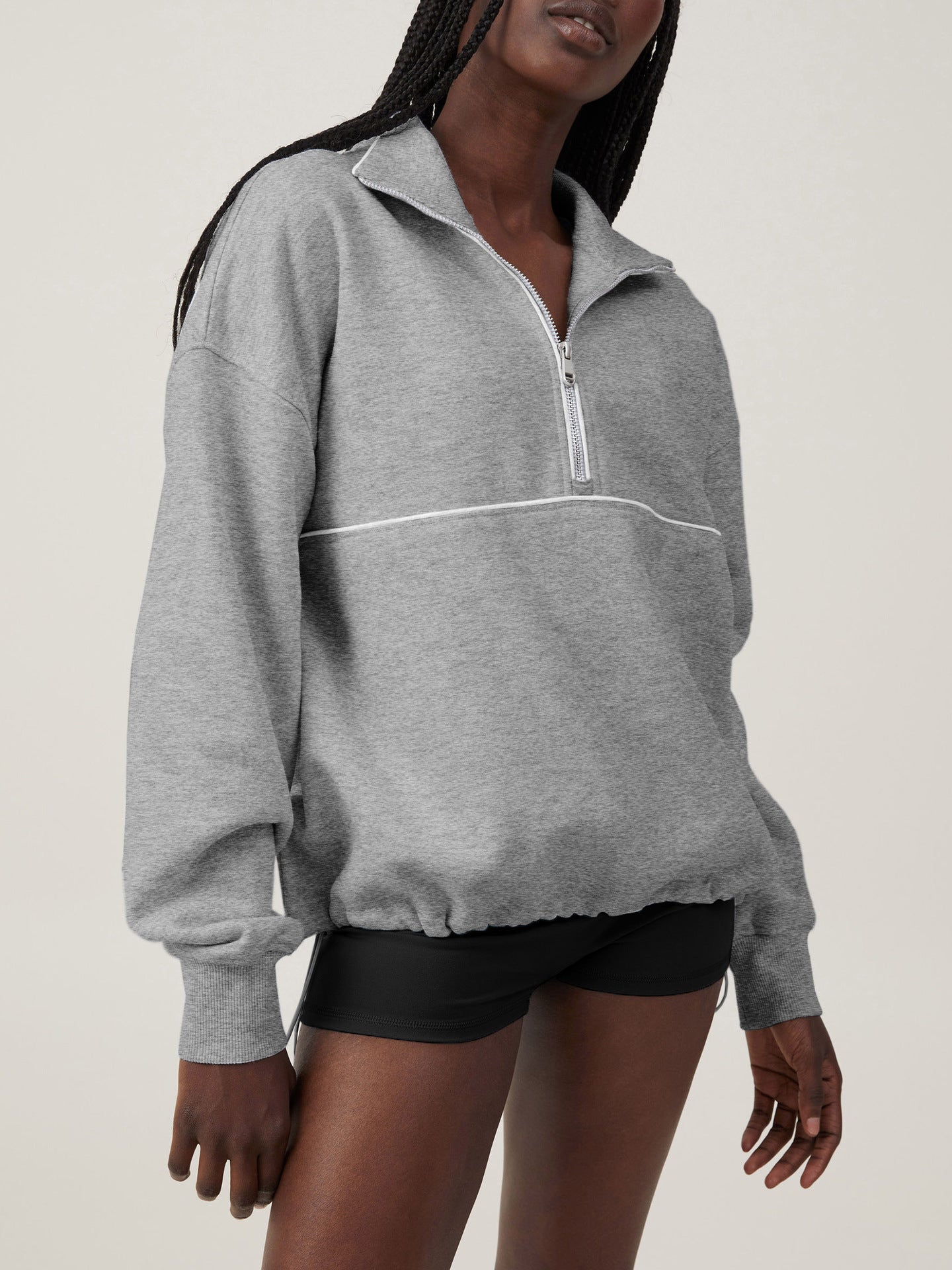 Women Mock Collar Half Zipper Sweatshirt