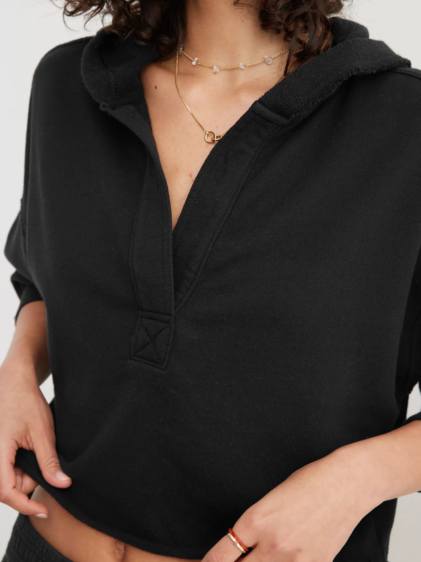 Women Solid Hooded Crop Sweatshirt