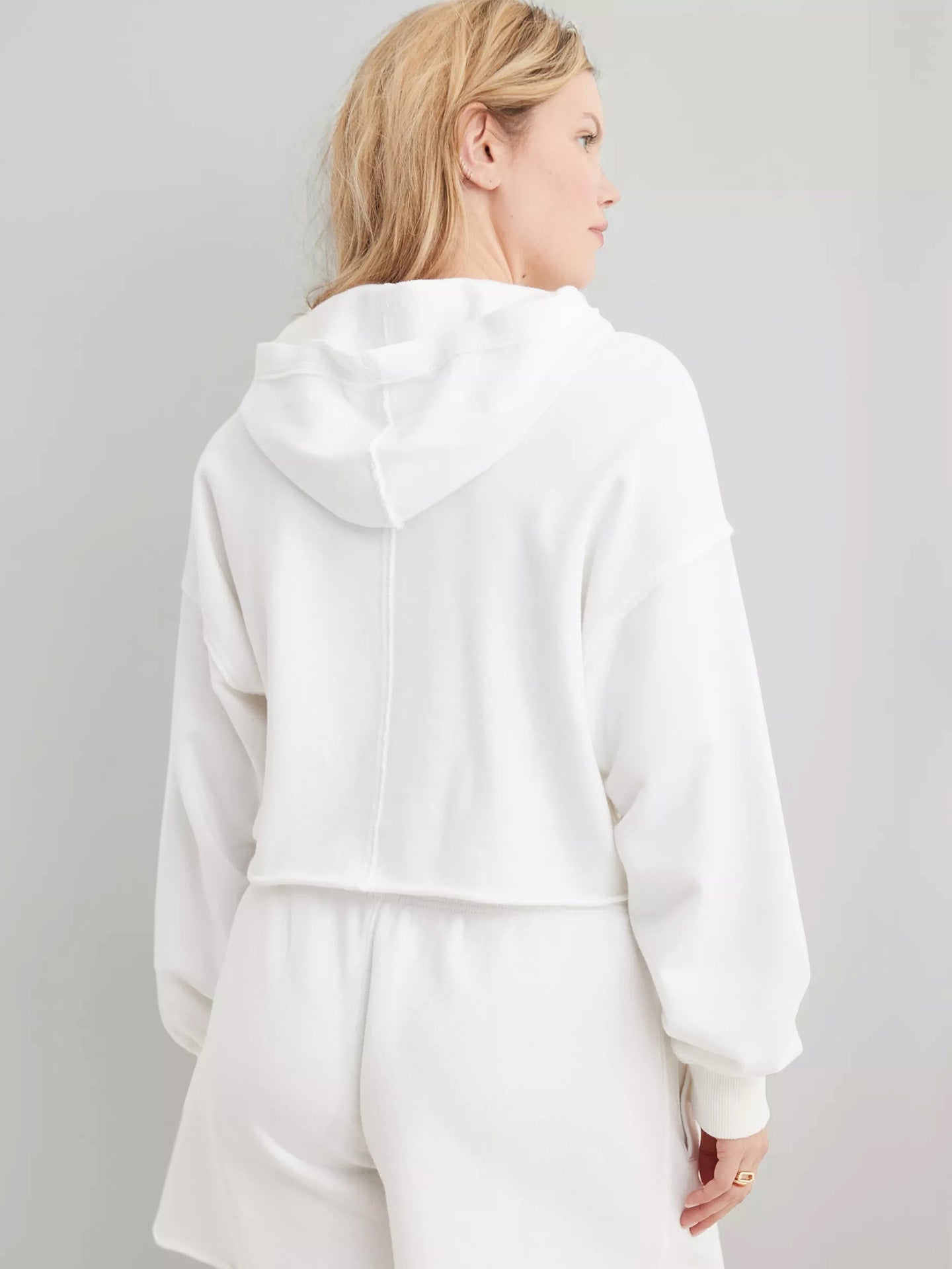 Women Solid Crop Hooded Sweatshirt