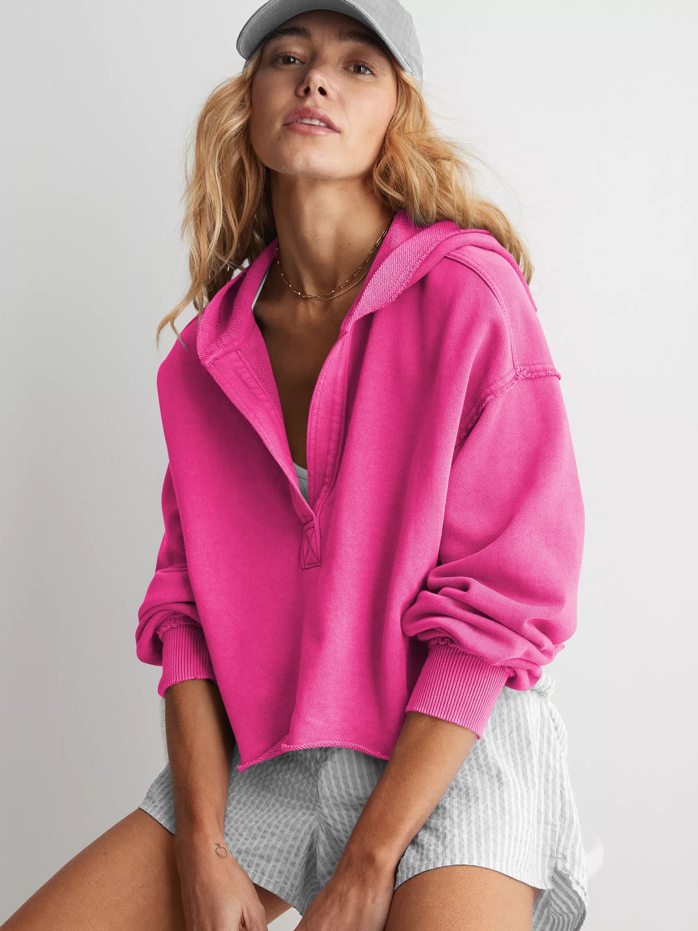 Women Solid Hooded Sweatshirt