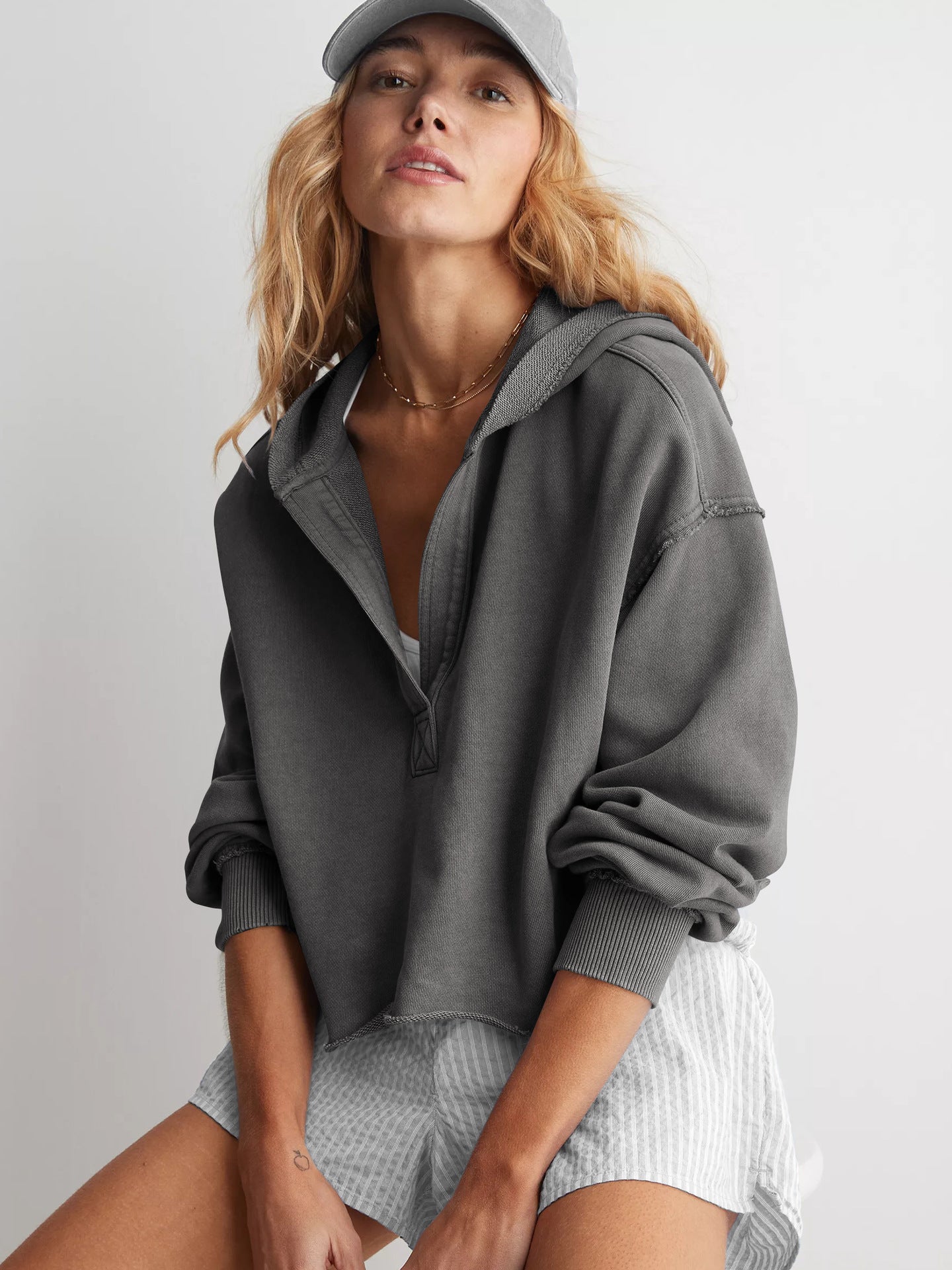 Women Solid Hooded Sweatshirt