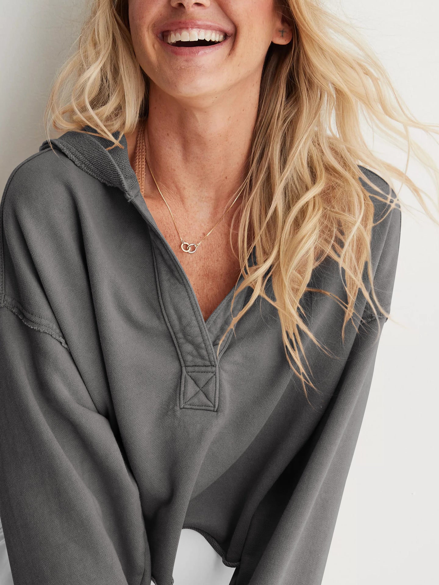 Women Solid Hooded Sweatshirt