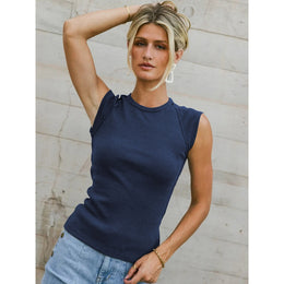 Women Navy Ribbed Sleeveless Top
