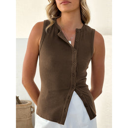 Women Solid Round Neck Tank Top