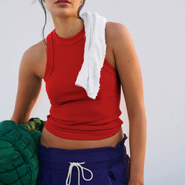 Women Ribbed Round Neck Tank Crop Top