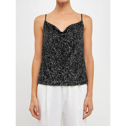 Women Cowl Neck Sequined Party Top