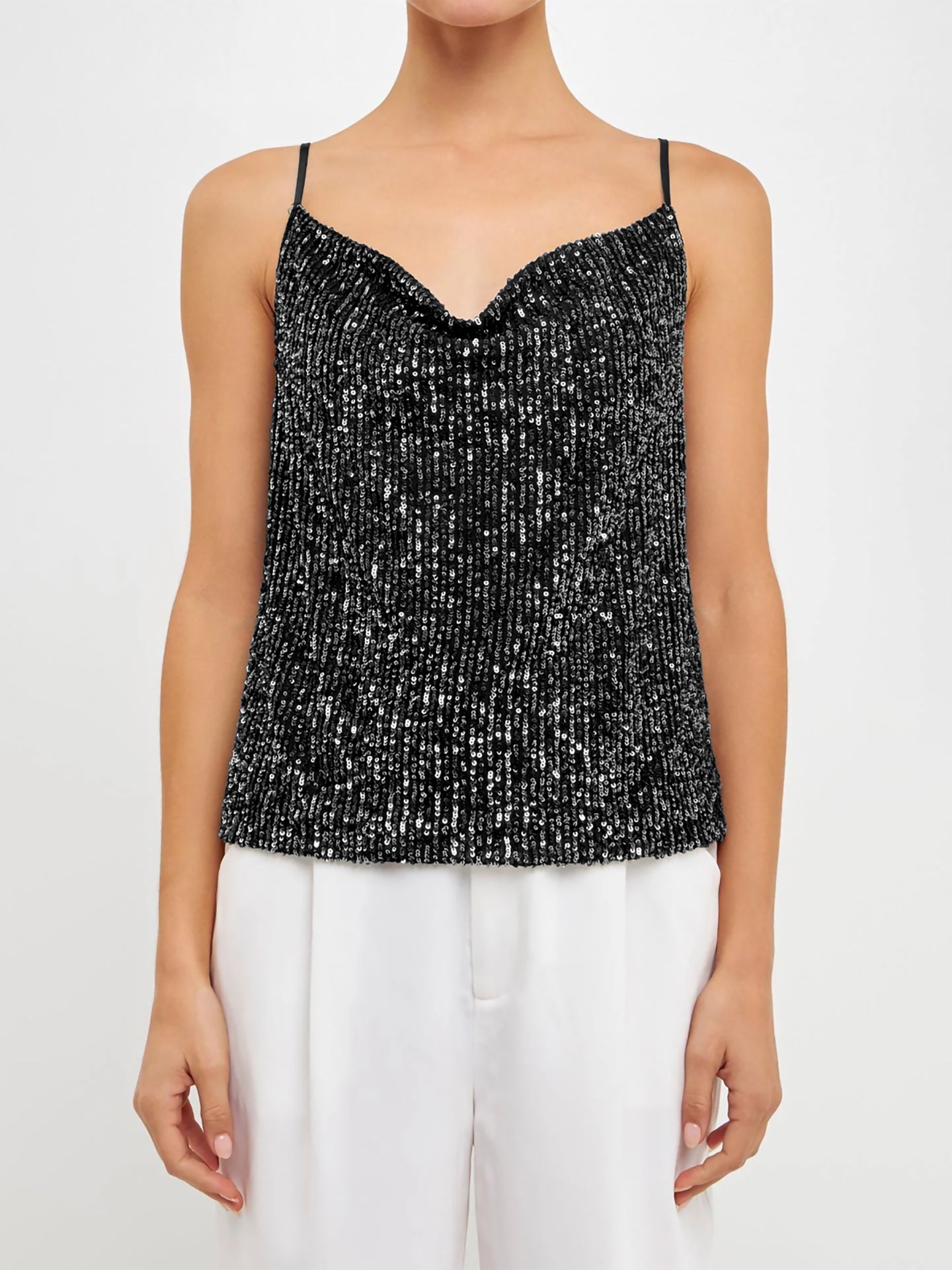 Women Cowl Neck Sequined Party Top