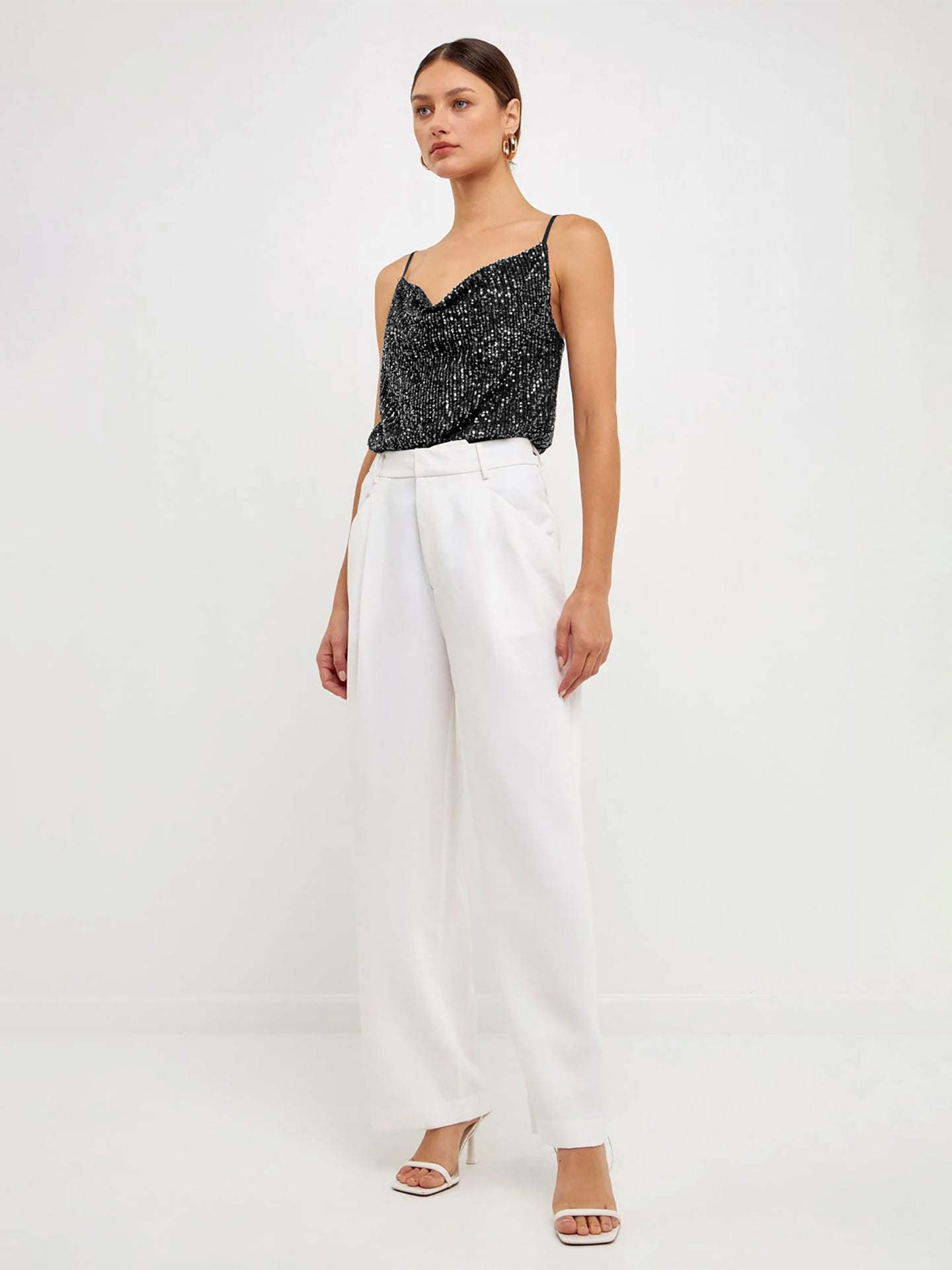 Women Cowl Neck Sequined Party Top
