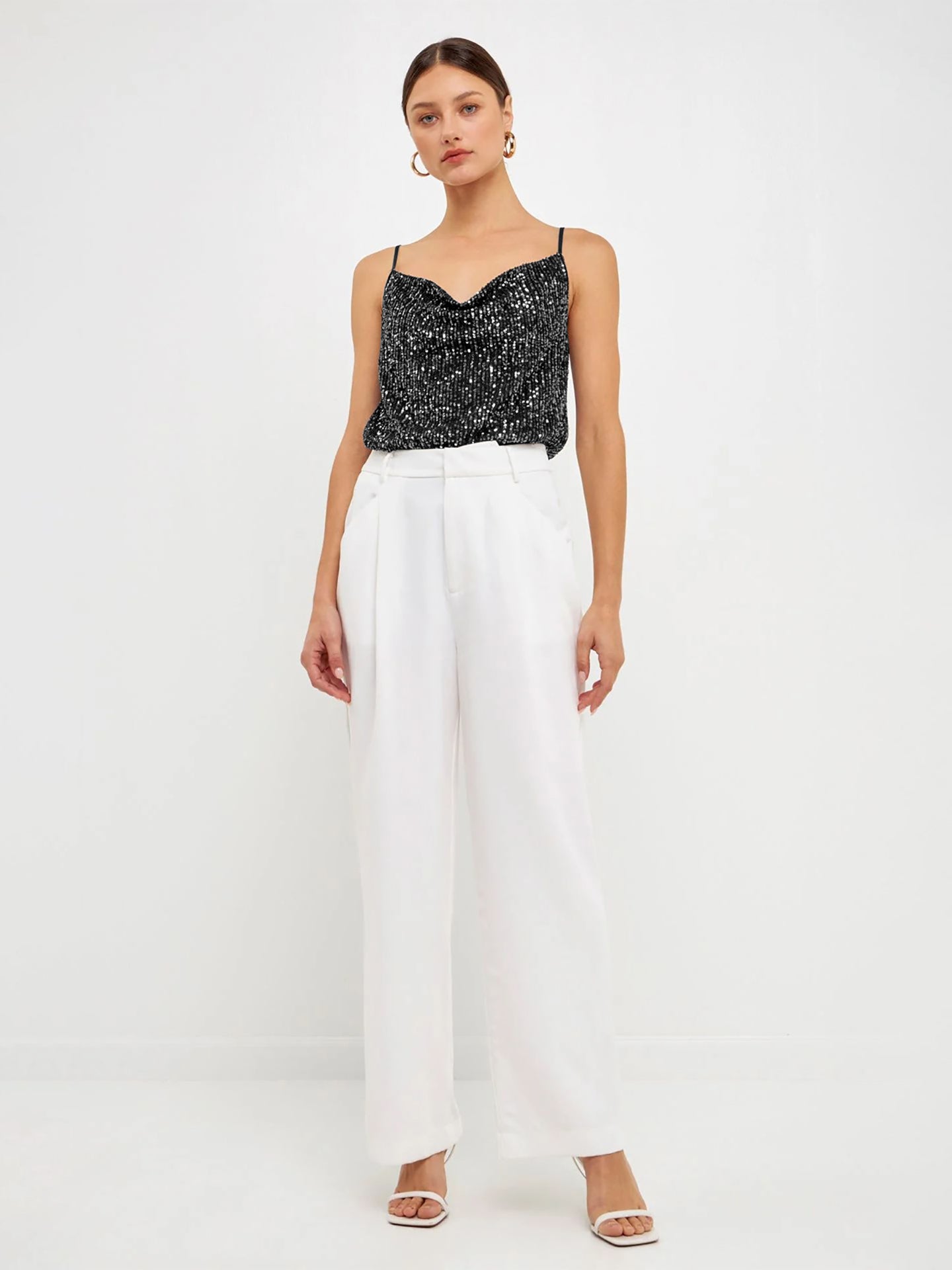 Women Cowl Neck Sequined Party Top