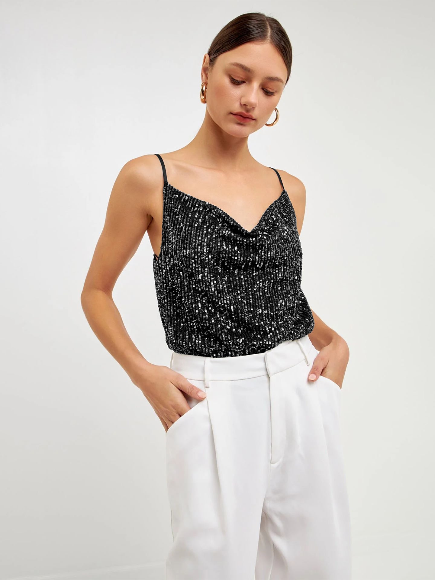 Women Cowl Neck Sequined Party Top