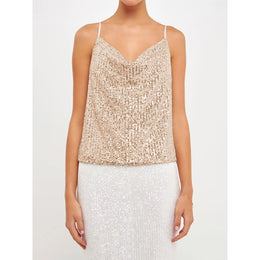Women Sequined Cowl Neck Party Top