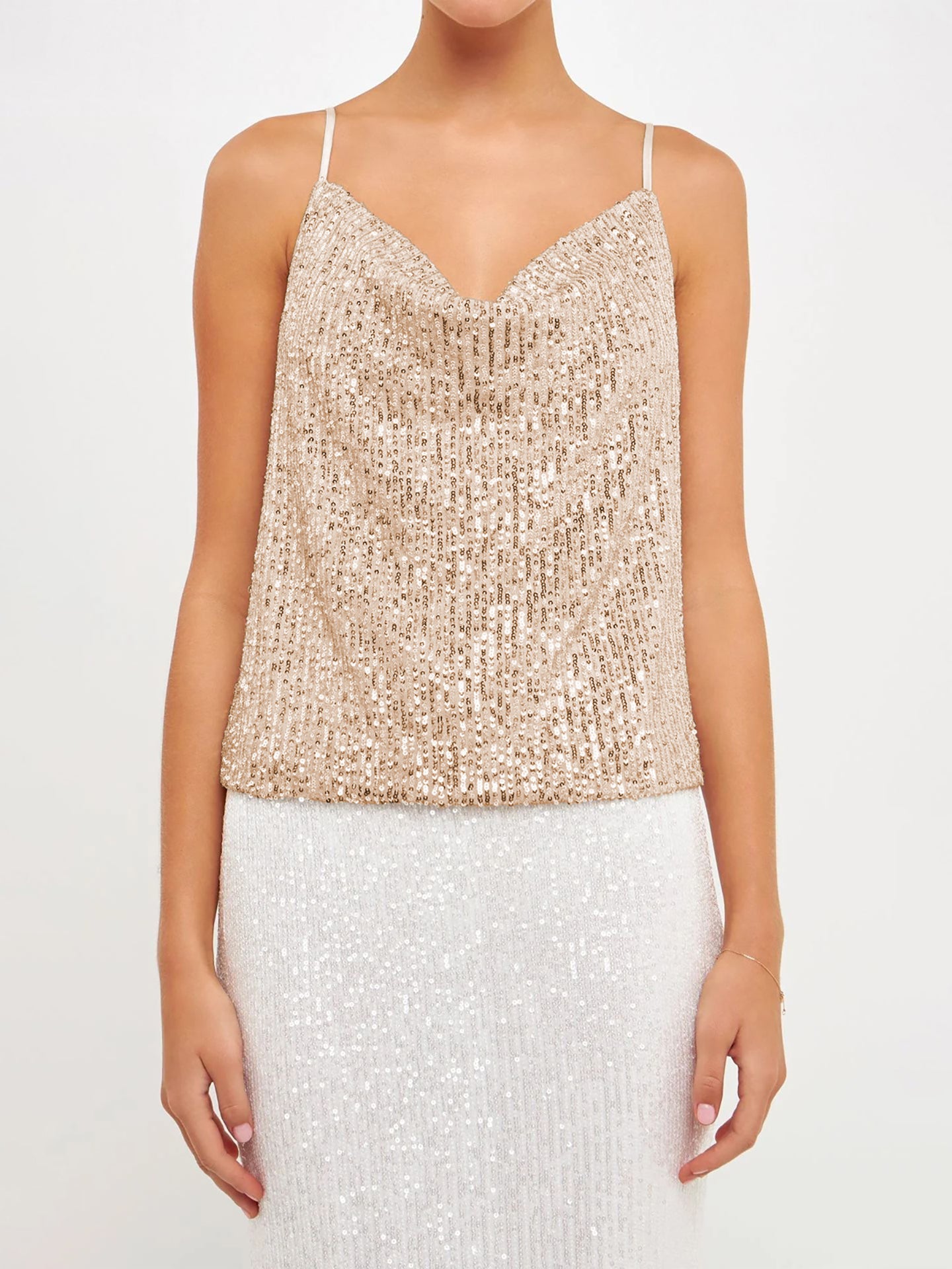 Women Sequined Cowl Neck Party Top