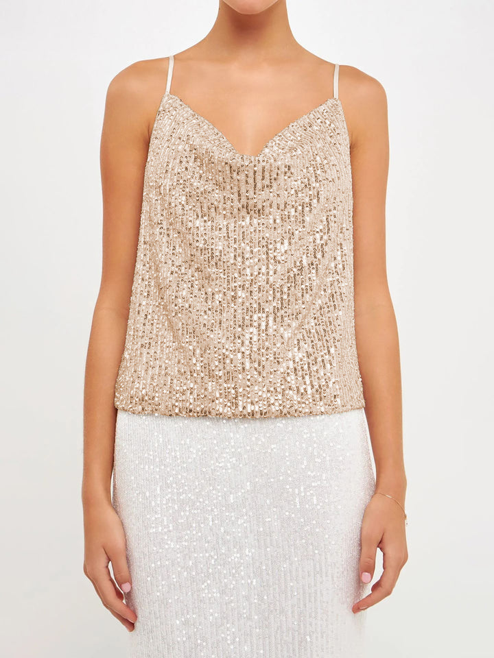 Women Sequined Cowl Neck Party Top