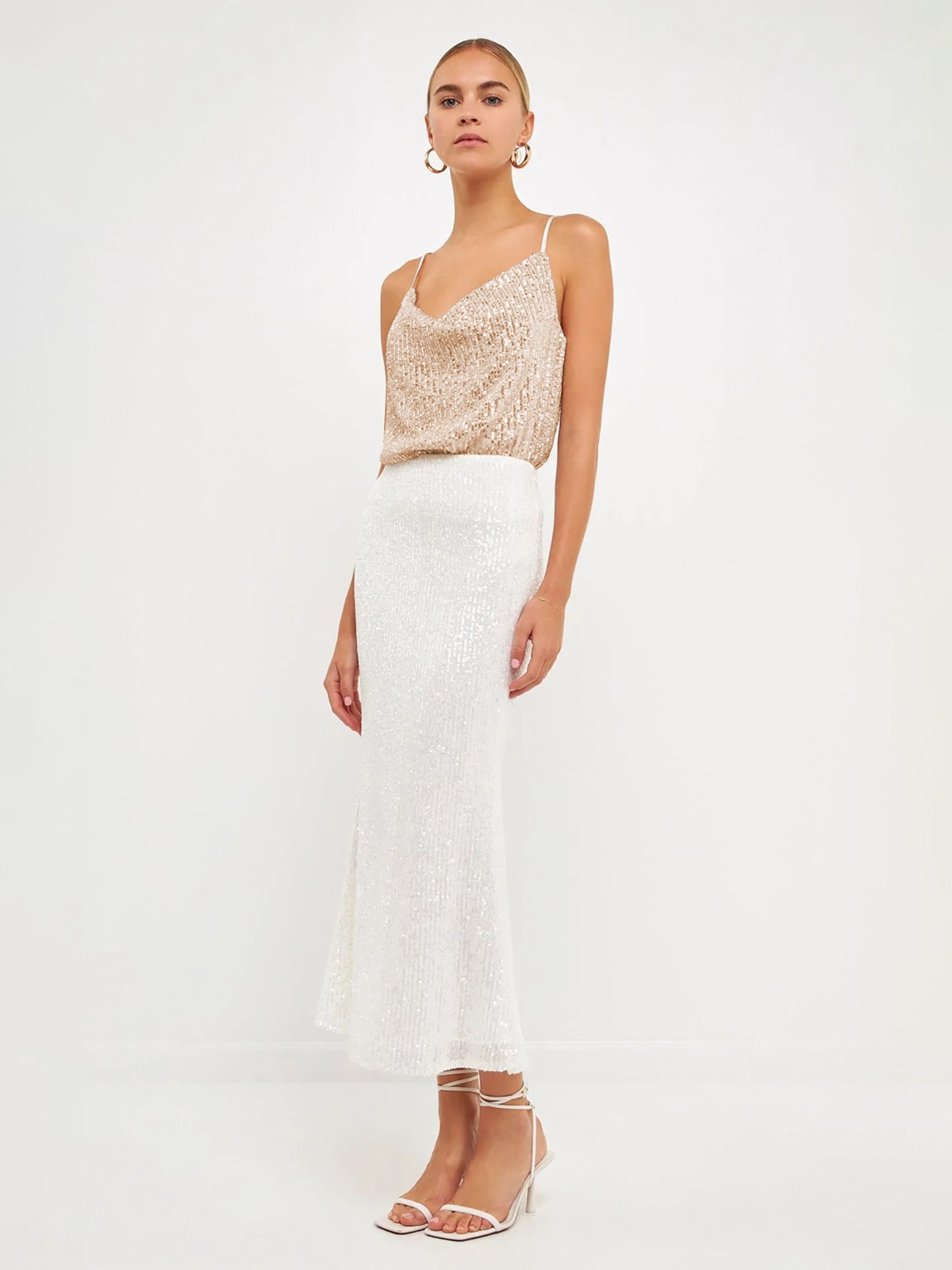 Women Sequined Cowl Neck Party Top