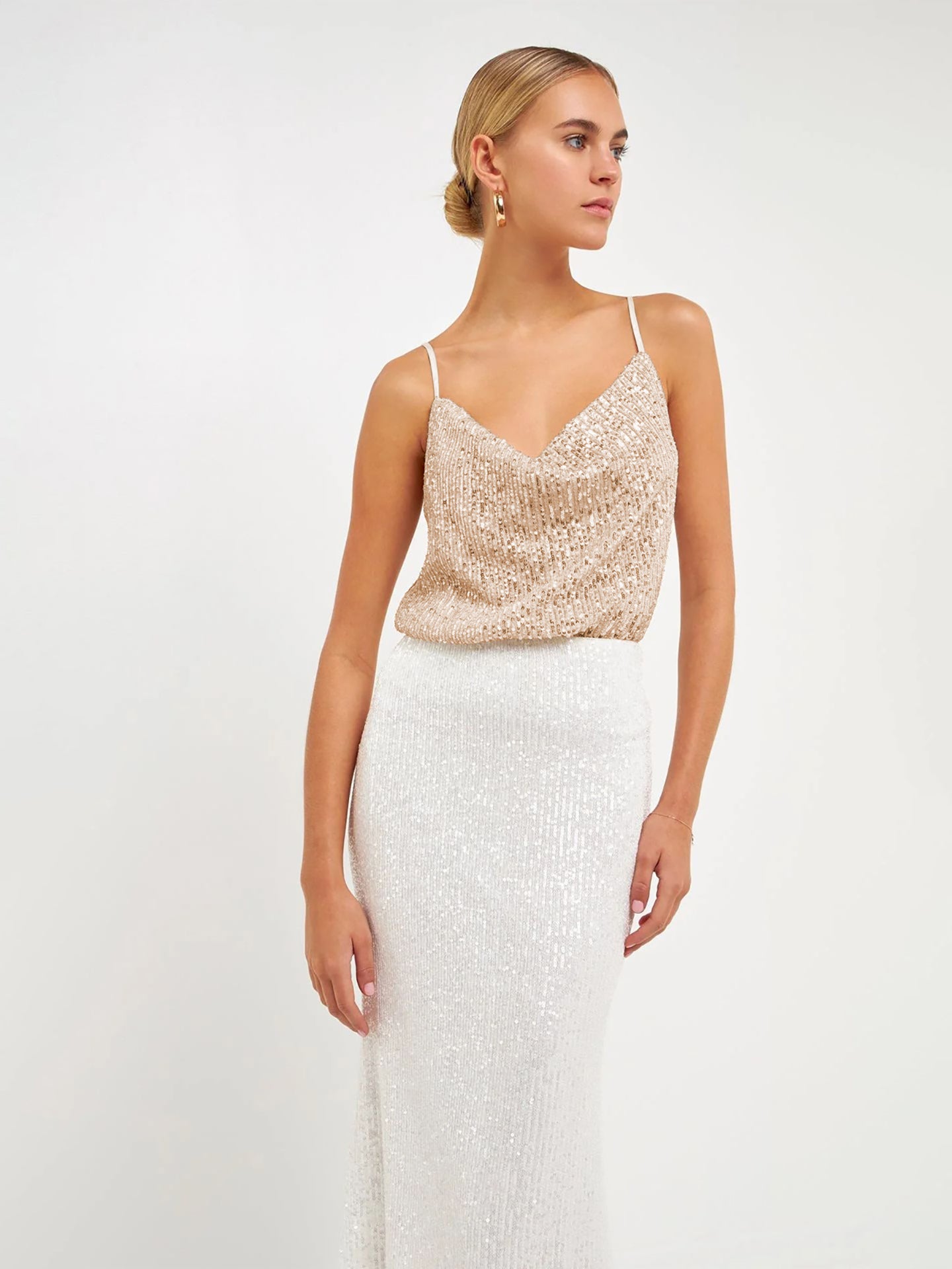 Women Sequined Cowl Neck Party Top