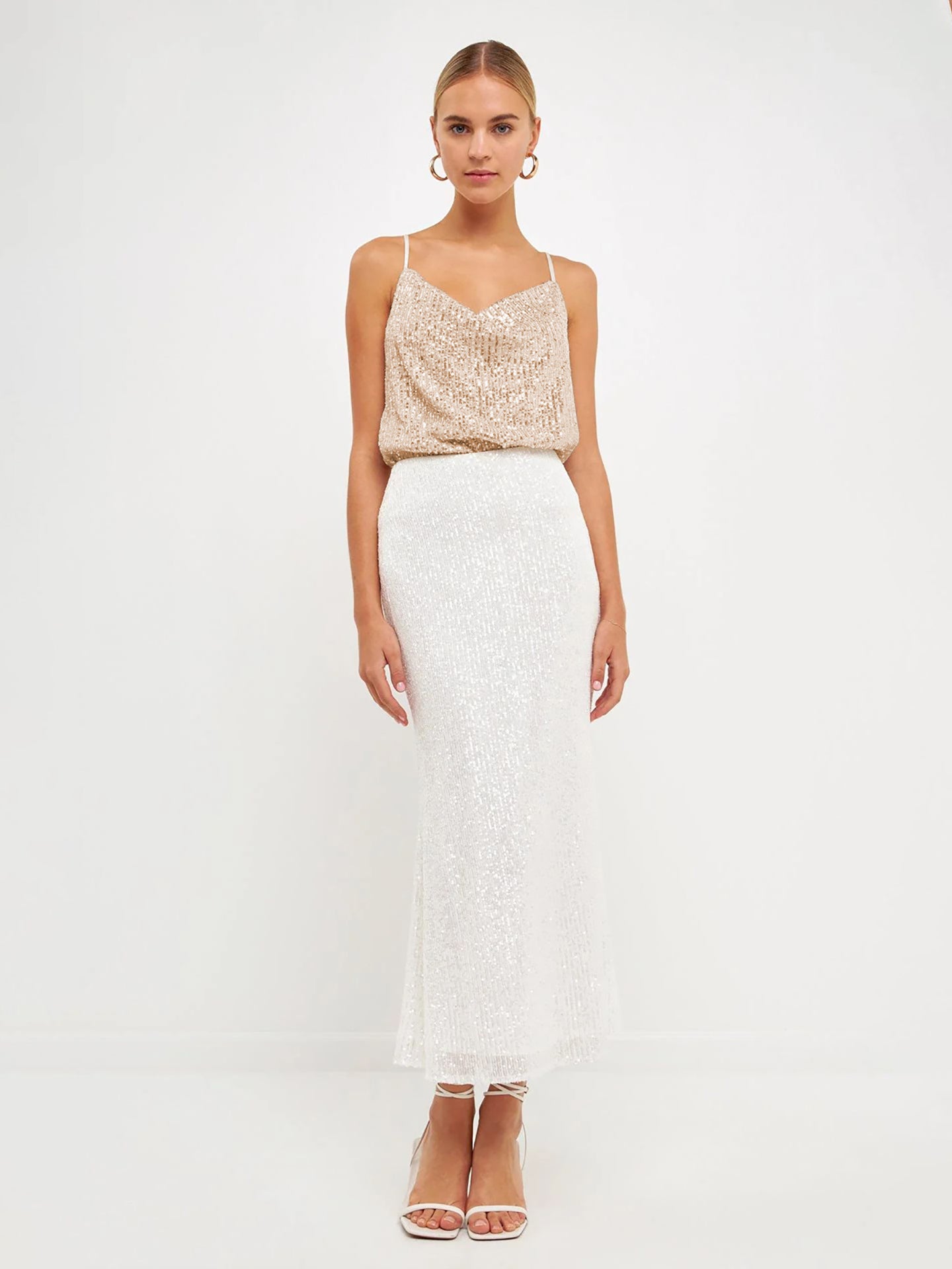 Women Sequined Cowl Neck Party Top
