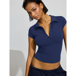 Shirt Collar Fitted Crop Top