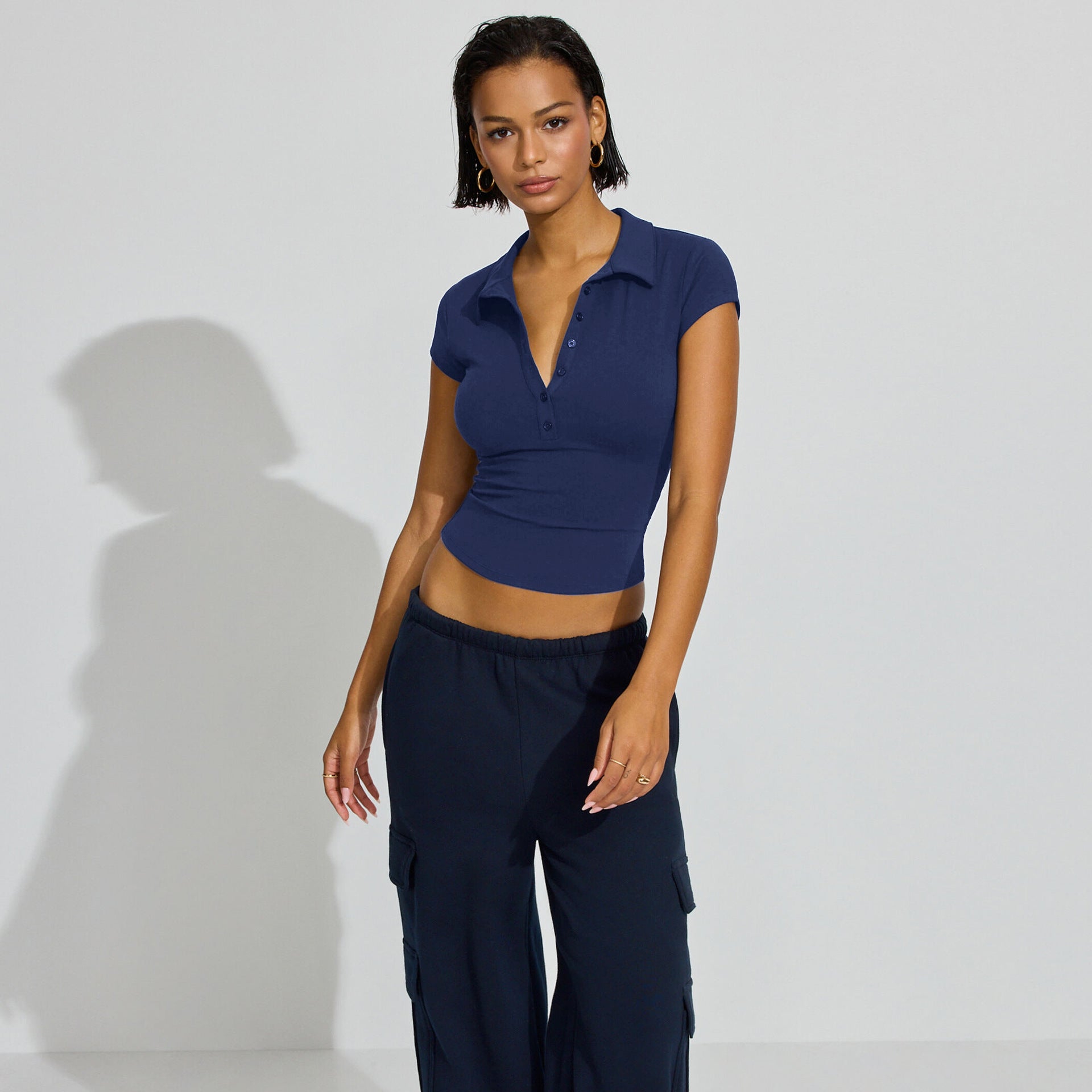 Shirt Collar Fitted Crop Top