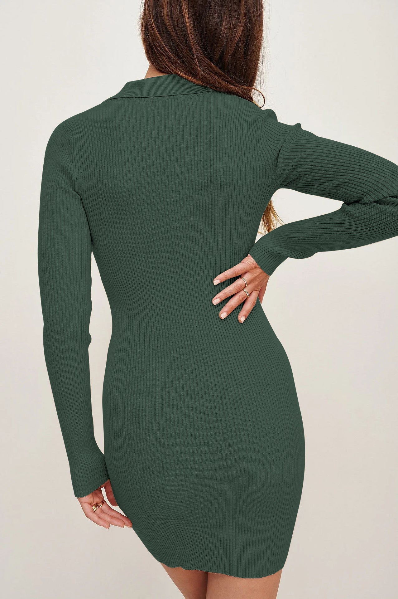 Green Knitted Striped Mini Jumper Dress