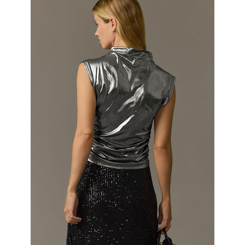 Grey High Neck Sleeveless Top
