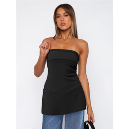Black Off-Shoulder Sleeveless Longline Tube Top
