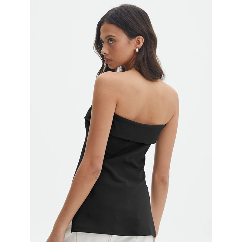 Black Off-Shoulder Sleeveless Longline Tube Top