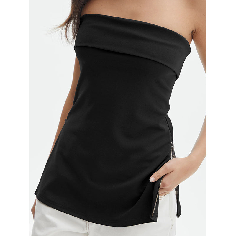 Black Off-Shoulder Sleeveless Longline Tube Top