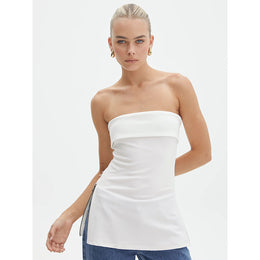 White Strapless Longline Tube Top