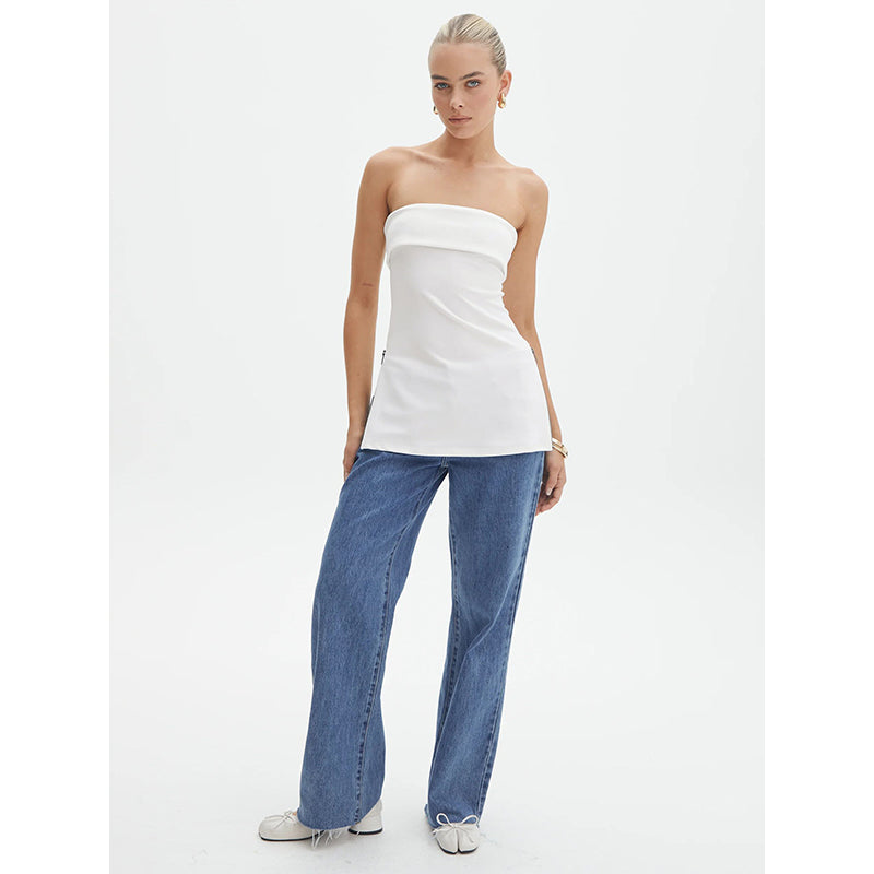 White Strapless Longline Tube Top