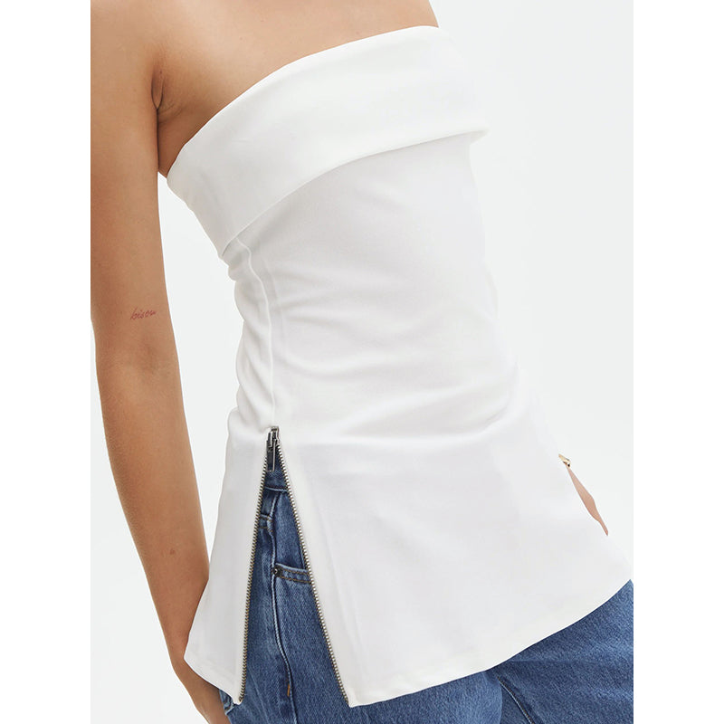 White Strapless Longline Tube Top
