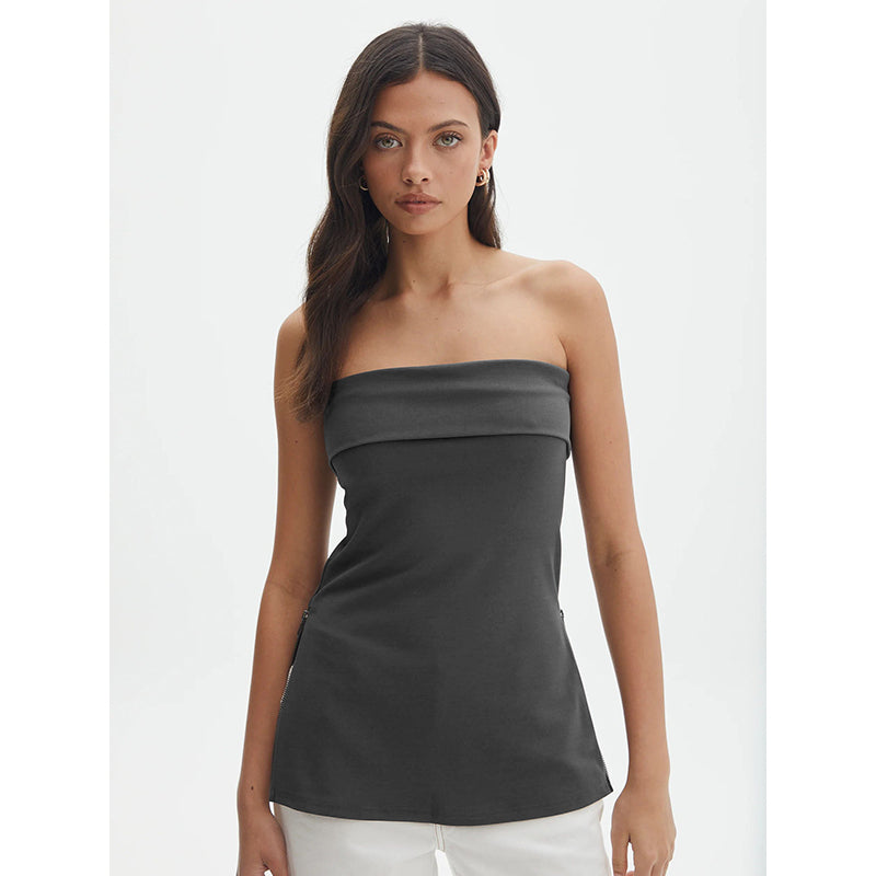 Grey Strapless Off-Shoulder Tube Top