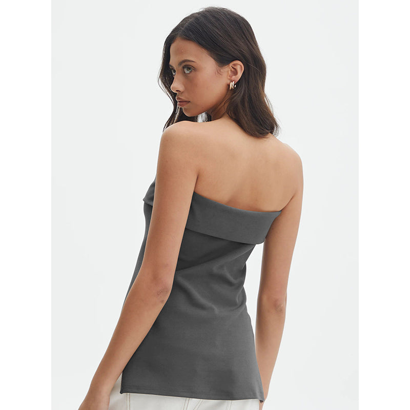 Grey Strapless Off-Shoulder Tube Top