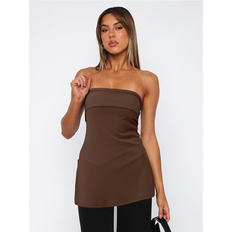 Brown Strapless Off-Shoulder Tube Top