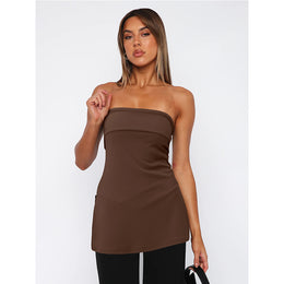 Brown Strapless Off-Shoulder Tube Top