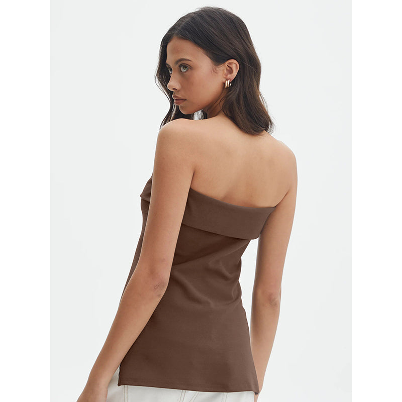 Brown Strapless Off-Shoulder Tube Top
