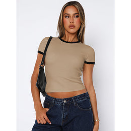 Khaki Round Neck Crop Top