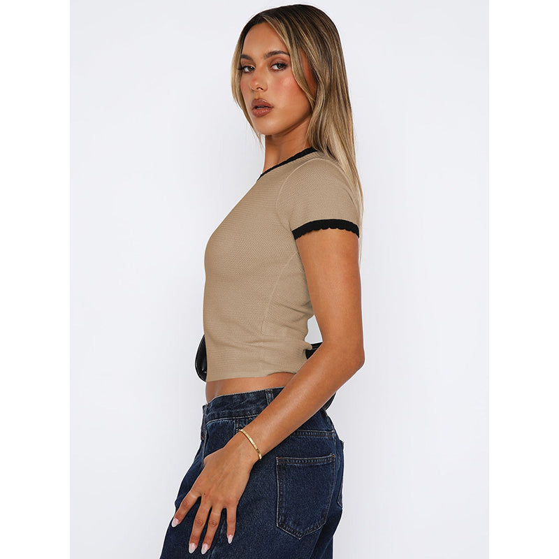 Khaki Round Neck Crop Top