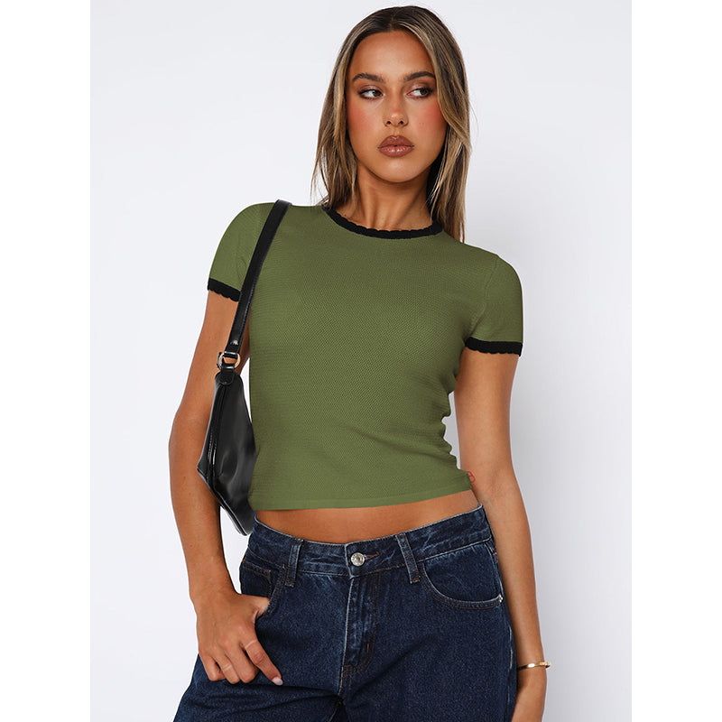 Green Short Sleeves Crop Top