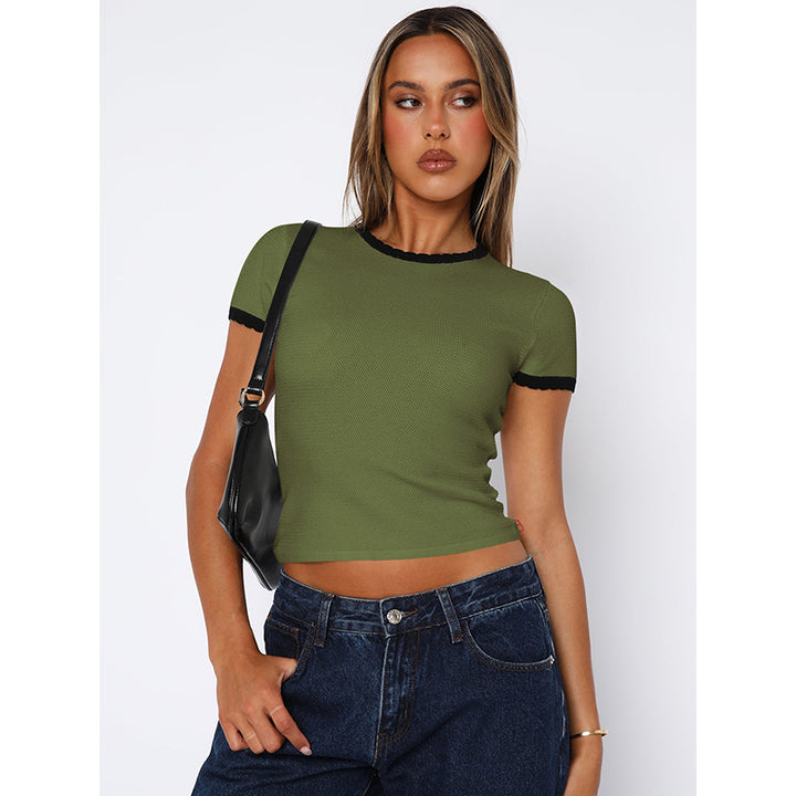 Green Short Sleeves Crop Top