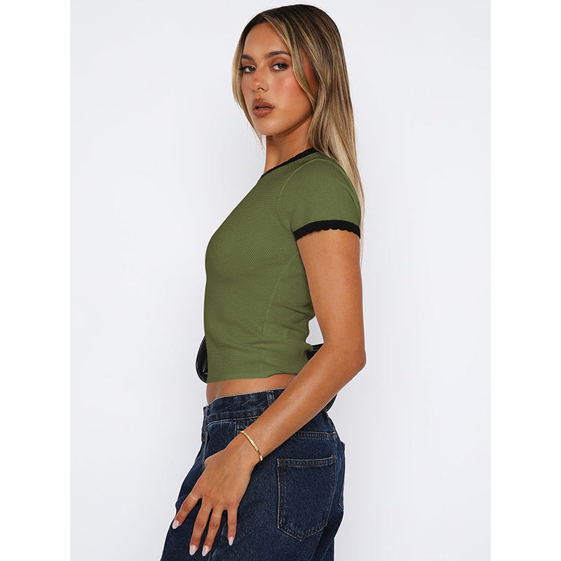 Green Short Sleeves Crop Top
