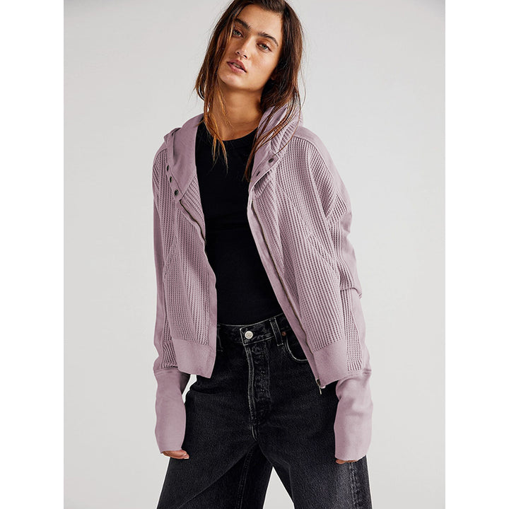 Purple Hooded Open Front Jacket