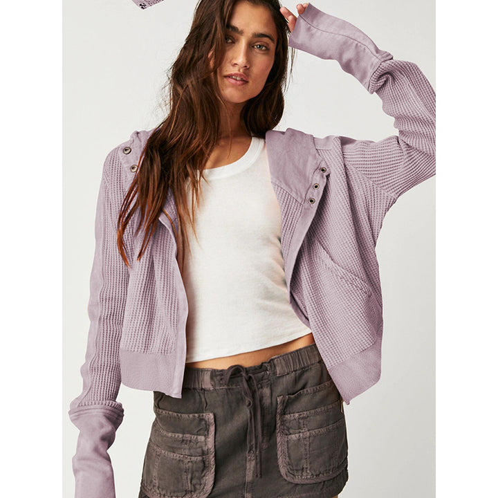 Purple Hooded Open Front Jacket