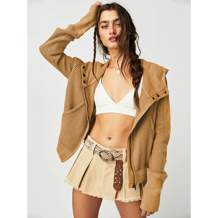 Brown Textured Hooded Tailored Jacket