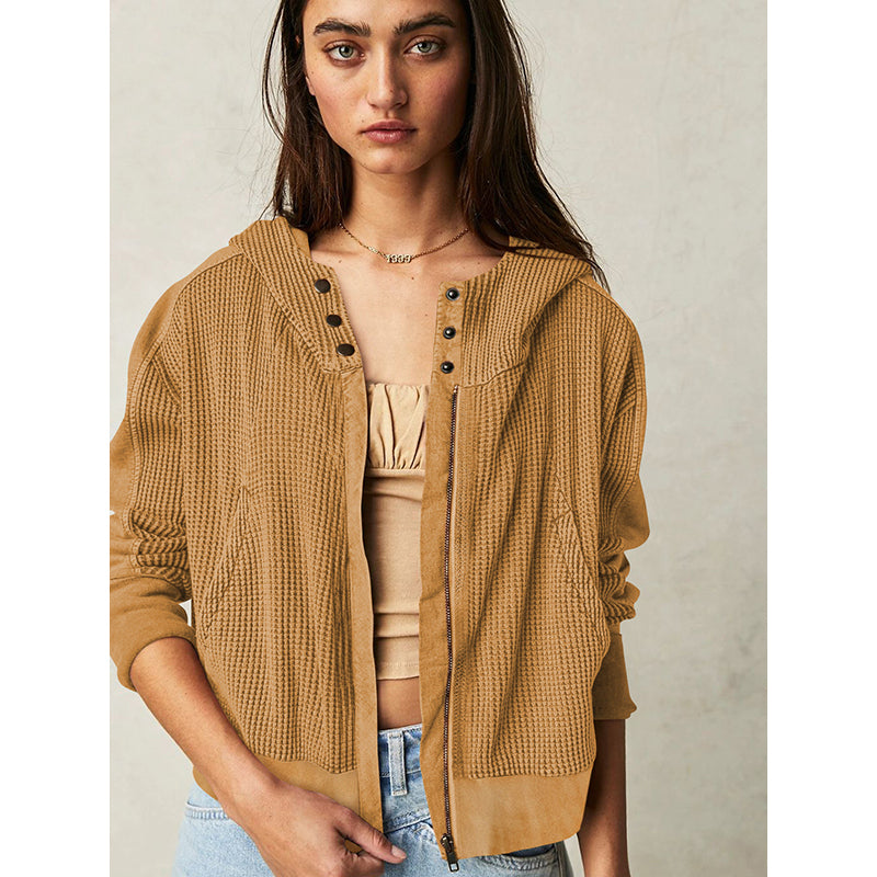 Brown Textured Hooded Tailored Jacket