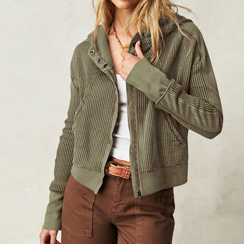 Green Solid Hooded Bomber Jacket