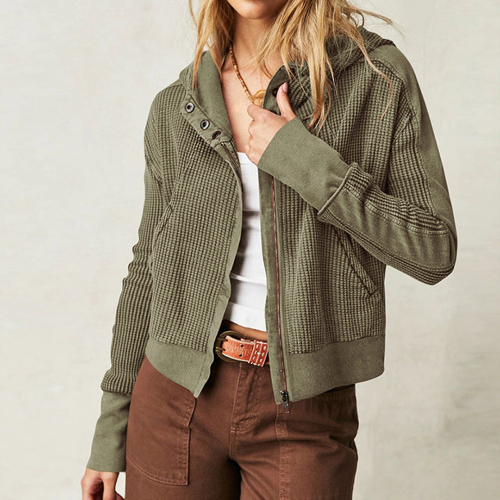 Green Solid Hooded Bomber Jacket