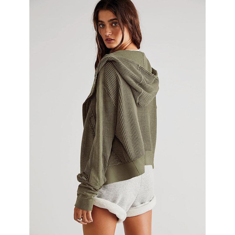 Green Solid Hooded Bomber Jacket