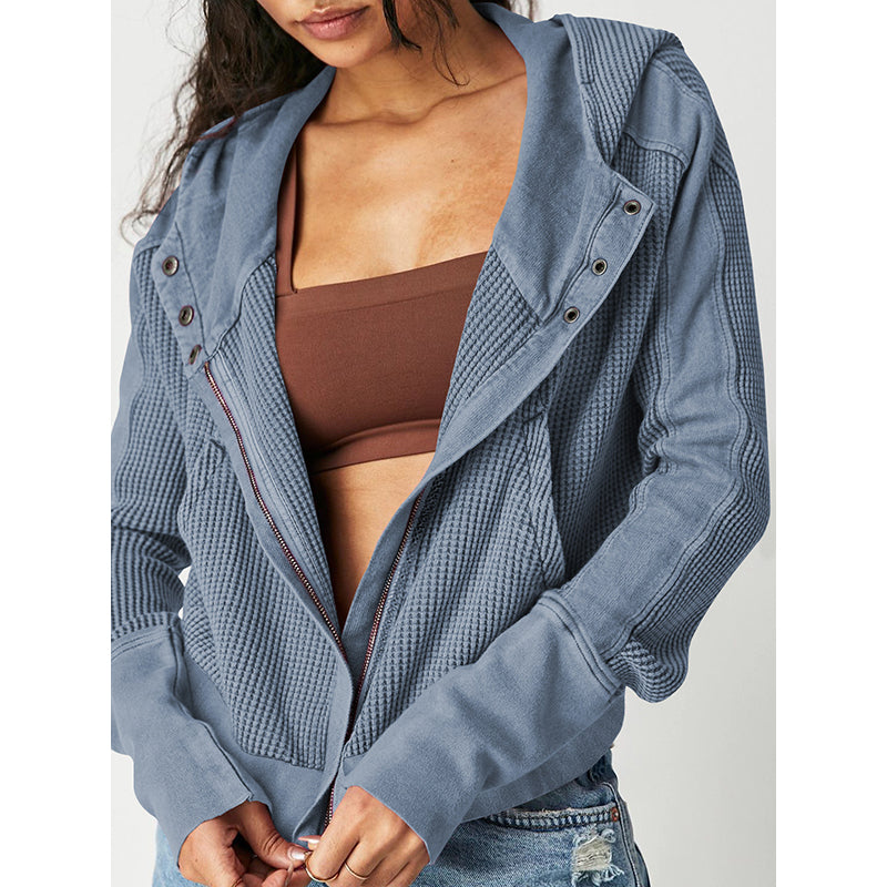 Blue Textured Hooded Tailored Jacket